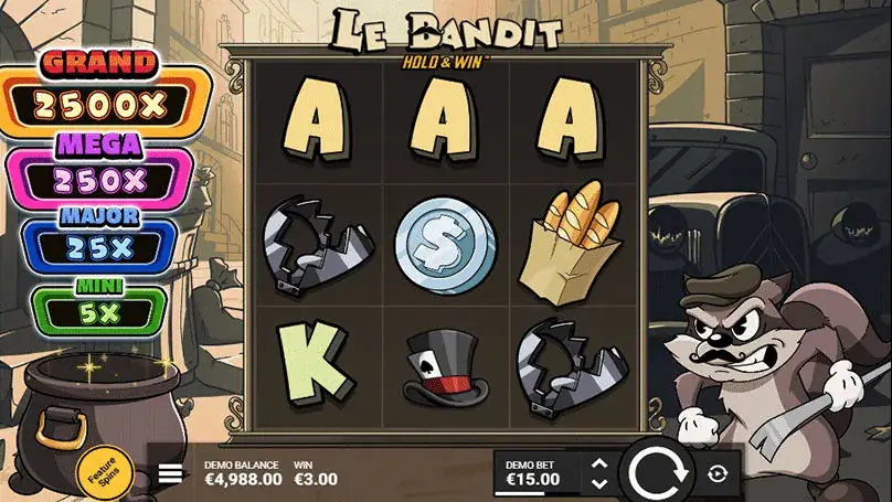Le Bandit के एक स्पिन पर लैंडिंग करते प्रतीक